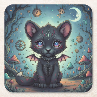 Gothic Fantasy Baby KitBat Square Paper Coaster