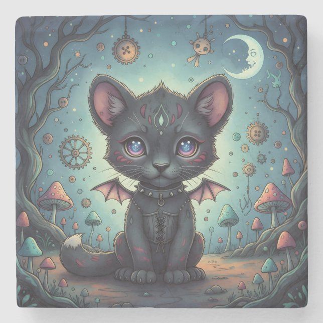 Gothic Fantasy Baby KitBat Stone Coaster (Front)