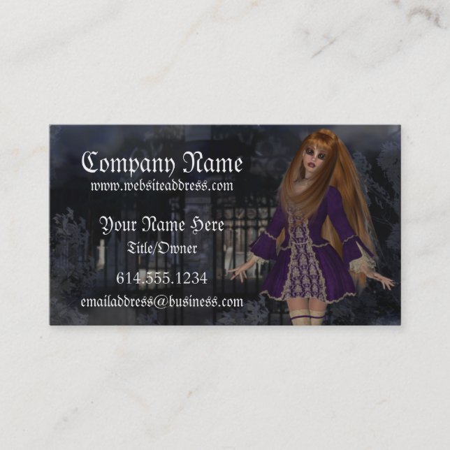 Gothic Fantasy Business Card :: Redhead Purple (Front)