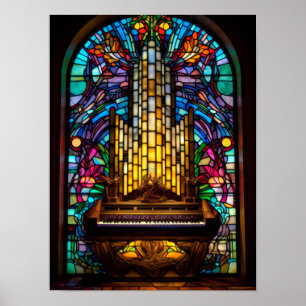 Gothic Fantasy Church Pipe Organ Stained Glass Art Poster
