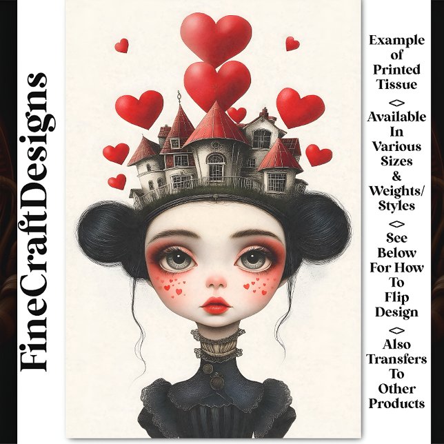 Gothic Fantasy Girl, Houses & Hearts AX2 Decoupage Tissue Paper (Creator Uploaded)