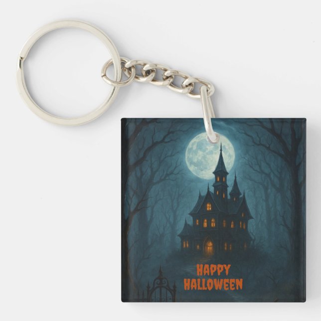 Gothic Fantasy | Haunted Castle & Misty Moonlight  Key Ring (Front)