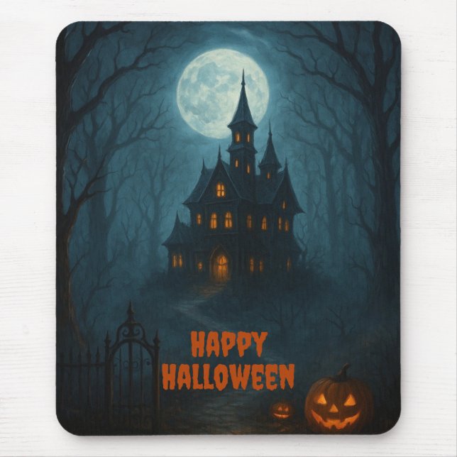 Gothic Fantasy | Haunted Castle & Misty Moonlight  Mouse Mat (Front)