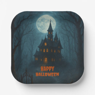 Gothic Fantasy   Haunted Castle & Misty Moonlight  Paper Plate