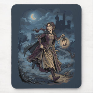 Gothic Fantasy Mediaeval Girl Lantern Castle Night Mouse Mat