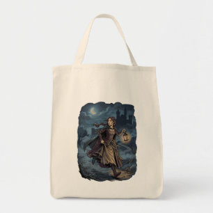 Gothic Fantasy Mediaeval Girl Lantern Castle Night Tote Bag