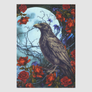 Gothic Fantasy Moon, Raven & Red Roses Decoupage Tissue Paper