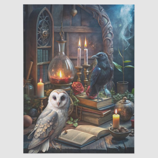 Gothic Fantasy Tarot Reader's Room & White Owl  Tissue Paper (Front)