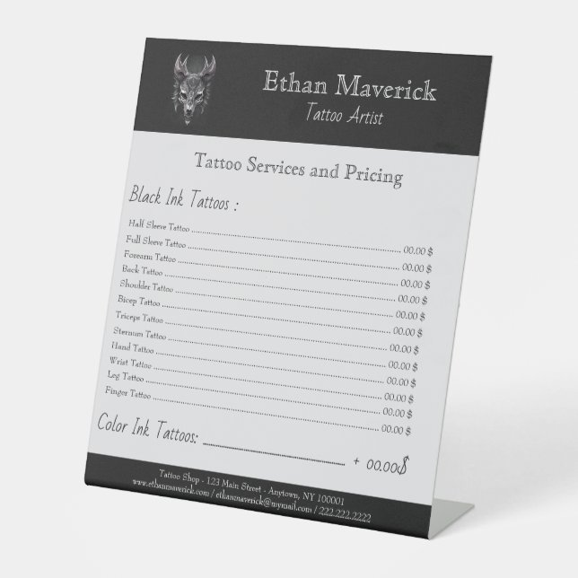 Gothic Fantasy Wolf Skull Black & Silv Price List Pedestal Sign (Front)