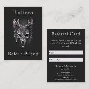 Gothic Fantasy Wolf Skull Black & Silver Referal Business Card