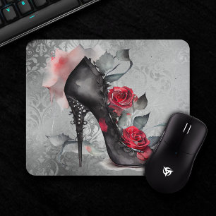 Gothic Fashion Spiked Stiletto and Red Rose Splash Mouse Mat
