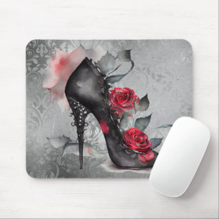 Gothic Fashion Spiked Stiletto and Red Rose Splash Mouse Mat
