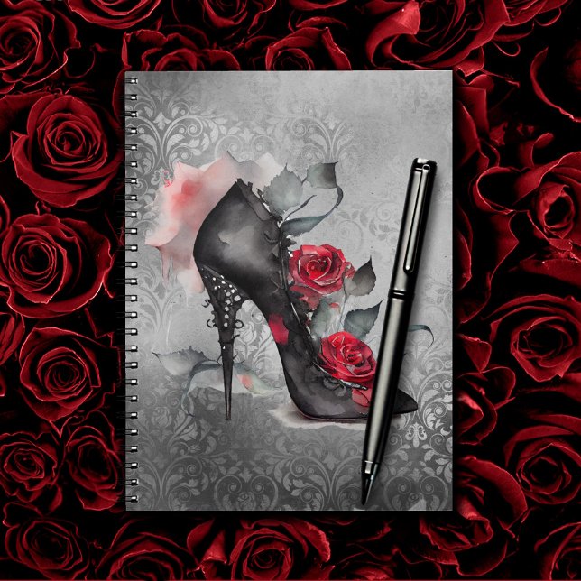 Gothic Fashion Spiked Stiletto and Red Rose Splash Notebook (Creator Uploaded)