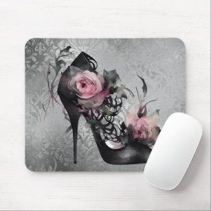 Gothic Fashion Stiletto Heel with Mauve Pink Roses Mouse Mat