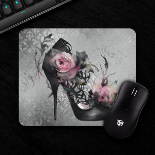 Gothic Fashion Stiletto Heel with Mauve Pink Roses Mouse Mat