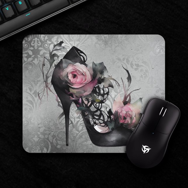 Gothic Fashion Stiletto Heel with Mauve Pink Roses Mouse Mat (Creator Uploaded)