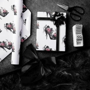 Gothic Fashion Stiletto Heel with Mauve Pink Roses Wrapping Paper