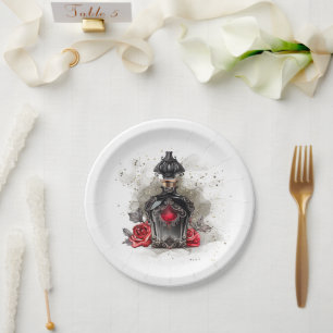 Gothic Fashion Victorian Perfume Bottle with Roses Paper Plate