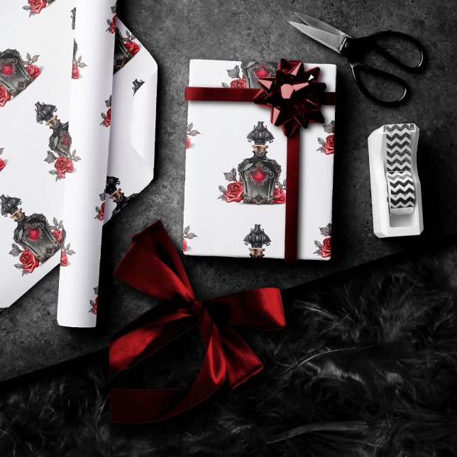 Gothic Fashion Victorian Perfume Bottle with Roses Wrapping Paper (Creator Uploaded)