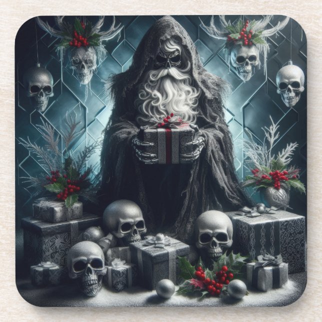 Gothic Father Time Skeleton | Dark Monotone Skulls Coaster (Front)