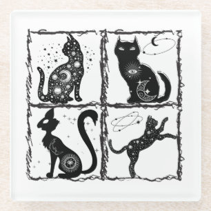 Gothic Feline Familiars.w Glass Coaster
