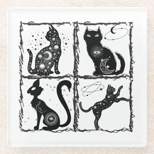 Gothic Feline Familiars.w Glass Coaster (Front)