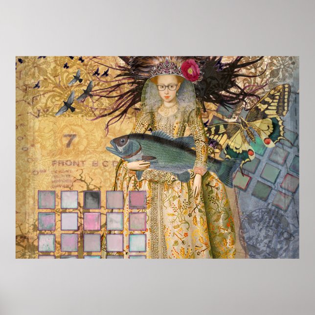 Gothic Fish Pisces Woman Renaissance Whimsical Poster (Front)