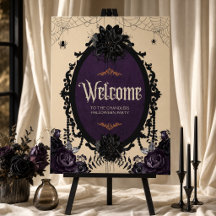 Gothic Floral Adult Halloween Party Welcome Sign