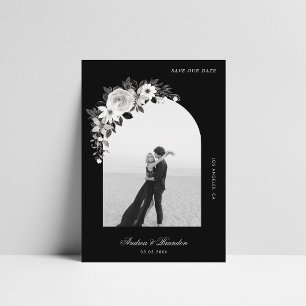 Gothic Floral & Arch Photo Black Halloween Wedding Save The Date