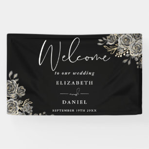 Gothic Floral Black And White Wedding Welcome Banner