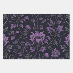 Gothic Floral Black Gift Wrapping Paper Sheets