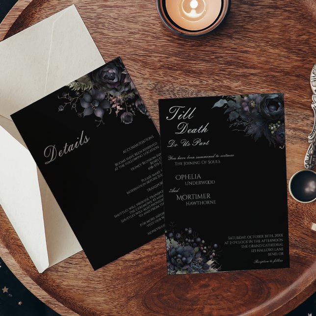 Gothic Floral Black Till Death Wedding Details And Invitation (Creator Uploaded)