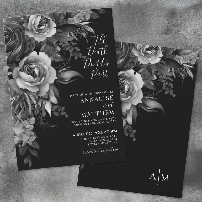 Gothic Floral Black Wedding Invitation (Gothic Floral Black Wedding Invitation)