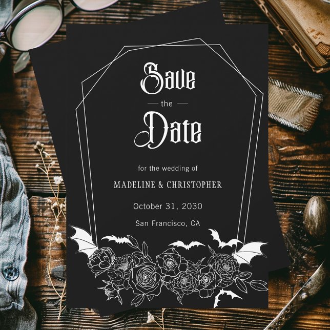 Gothic Floral Black Wedding Save the Date Invitation (Creator Uploaded)
