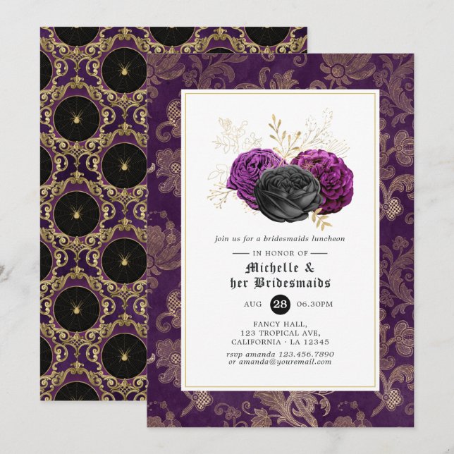 Gothic Floral Bridesmaids Luncheon Invitation (Front/Back)