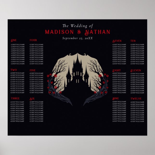Gothic Floral Castle Wedding Wedding Seating Poster (Front)