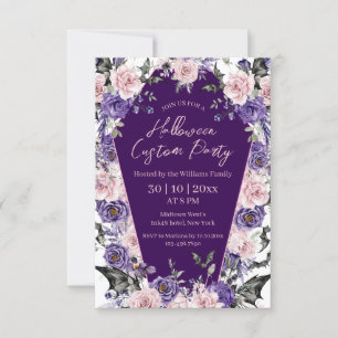 Gothic Floral Coffin Purple Halloween Party Invitation