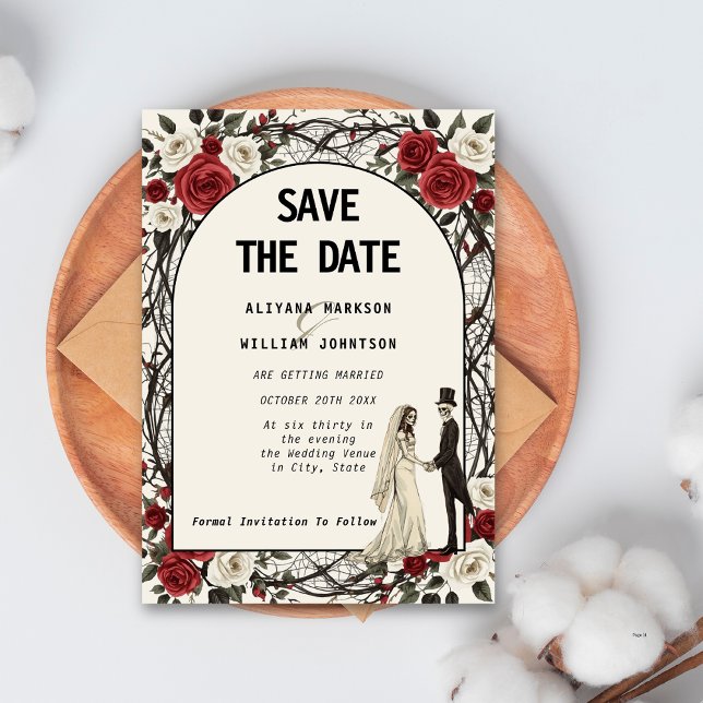 Gothic Floral Corpse Couple Halloween Wedding Save The Date (Creator Uploaded)