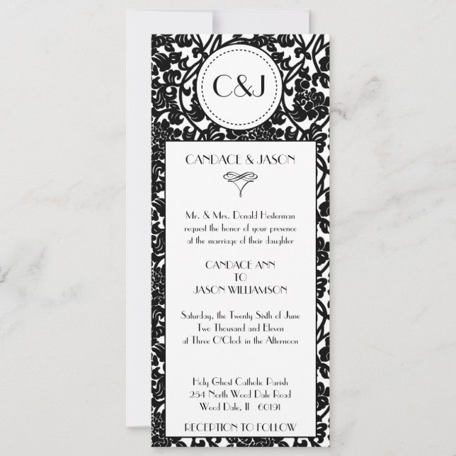 Gothic Floral Damask Monogram Wedding Invitation (Front)