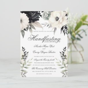 Gothic Floral Dark Boho Black Cream Handfasting Invitation