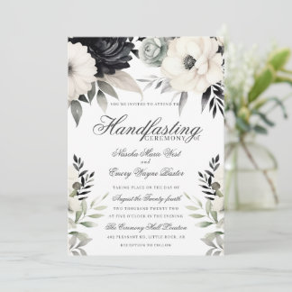 Gothic Floral Dark Boho Black Cream Handfasting Invitation