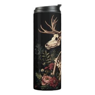 Gothic Floral Deer Skeleton Thermal Tumbler