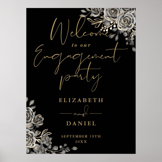 Gothic Floral Engagement Party Welcome Sign (Front)
