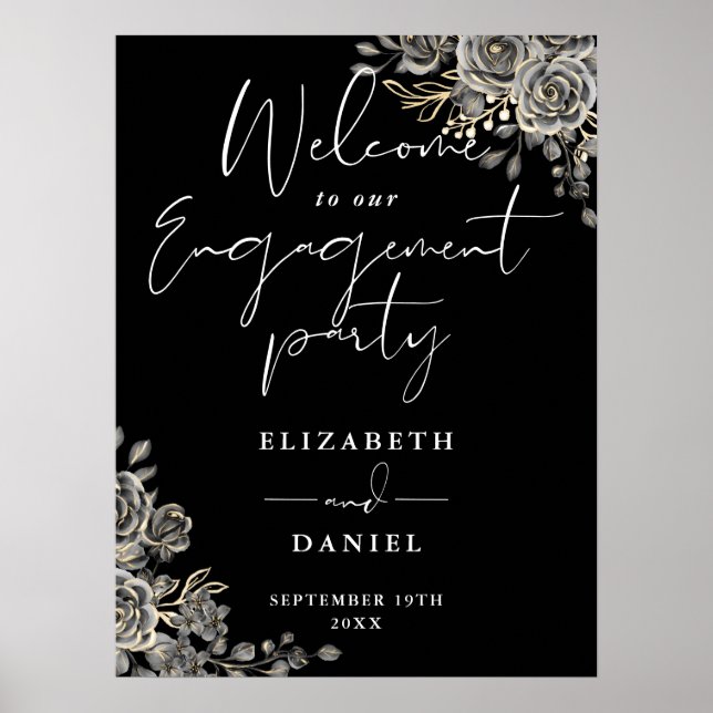 Gothic Floral Engagement Party Welcome Sign (Front)