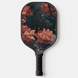 Gothic Floral Faded Black Burnt Sienna Monogram Pickleball Paddle
