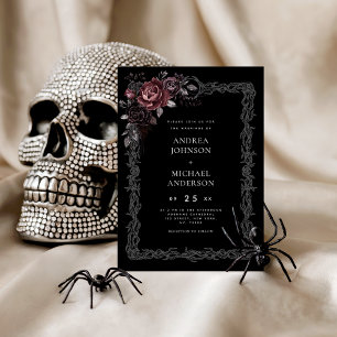 Gothic Floral Frame Dark Goth Halloween Wedding Invitation