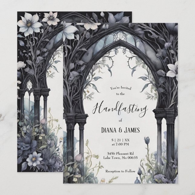 Gothic Floral Garden Gate Pagan Handfasting Invitation (Front/Back)