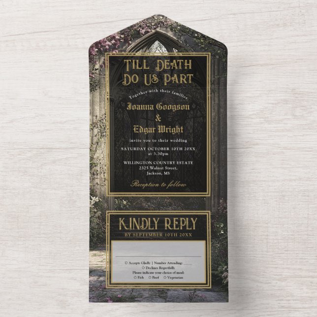 Gothic Floral Garden Wedding All In One Invitation (Inside)