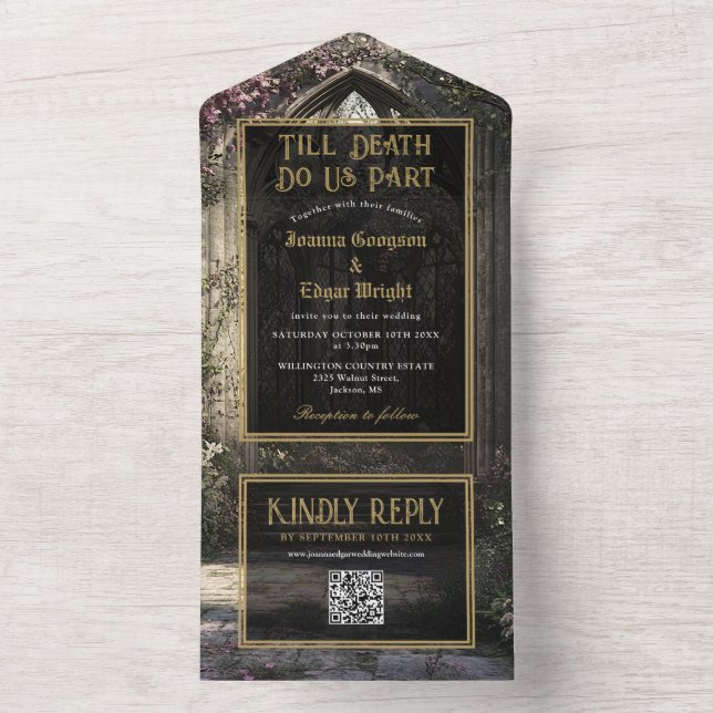 Gothic Floral Garden Wedding QR Code All In One Invitation (Inside)