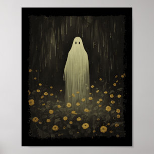 Gothic Floral Ghost In The Forest Halloween Spooky Poster